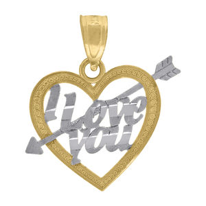 10kt 10k Gold Two-Tone Unisex I Love You Heart Charm Pendant